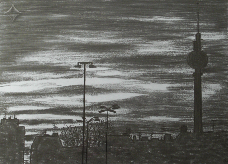 Berlin am Abend, Kohlezeichnung, A2