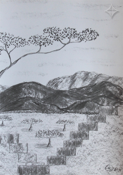 Blickwinkel 2, Kohlezeichnung, 30 x 42 cm