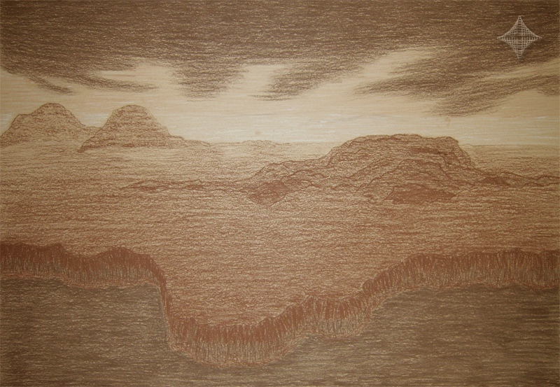 Continentalplatte, Cont�kreide auf Pastellpappe, 50 x 35 cm