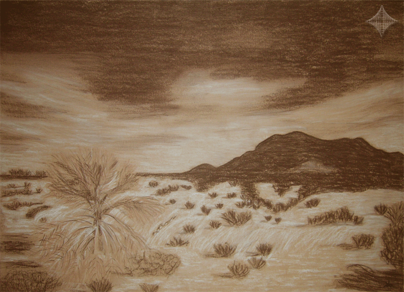 Vorlage war eine Edgar Postkarte, Foto v. Christoph Haake, Savanne, Cont�kreide auf Pastellpappe, 50 x 35 cm